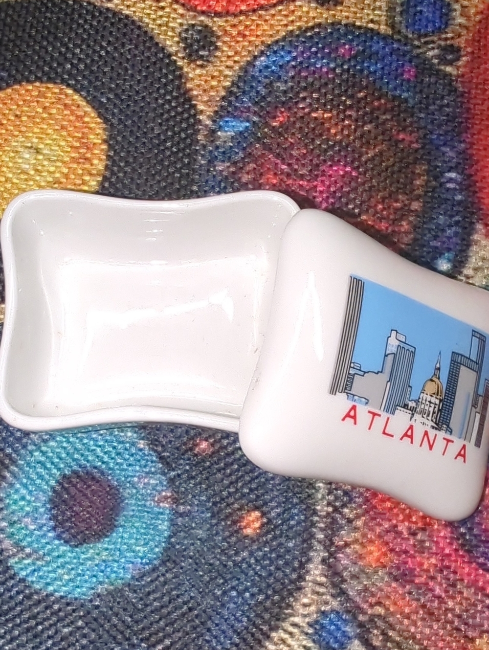 White Atlanta Ceramic Trinket Dish with Skyline Accent